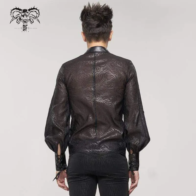 Men's Gothic Puff Sleeved Faux Leather Splice Shirt