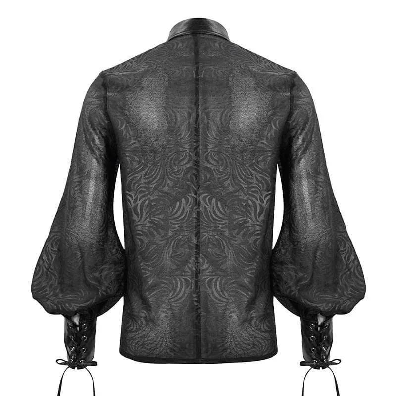 Men's Gothic Puff Sleeved Faux Leather Splice Shirt