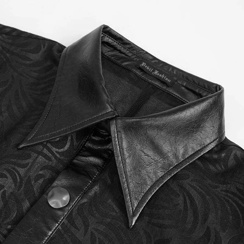 Men's Gothic Puff Sleeved Faux Leather Splice Shirt