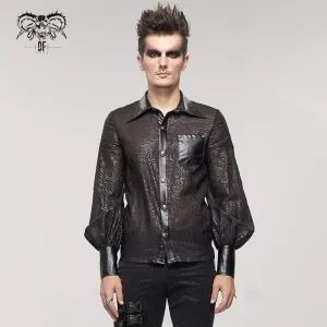 Men's Gothic Puff Sleeved Faux Leather Splice Shirt