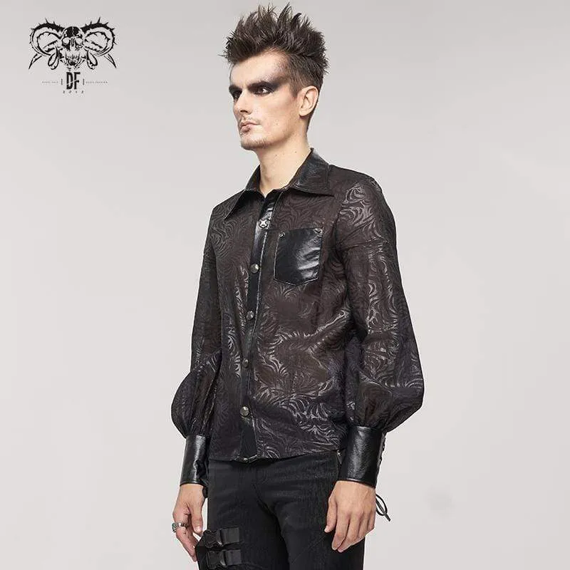 Men's Gothic Puff Sleeved Faux Leather Splice Shirt