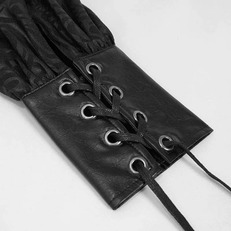 Men's Gothic Puff Sleeved Faux Leather Splice Shirt