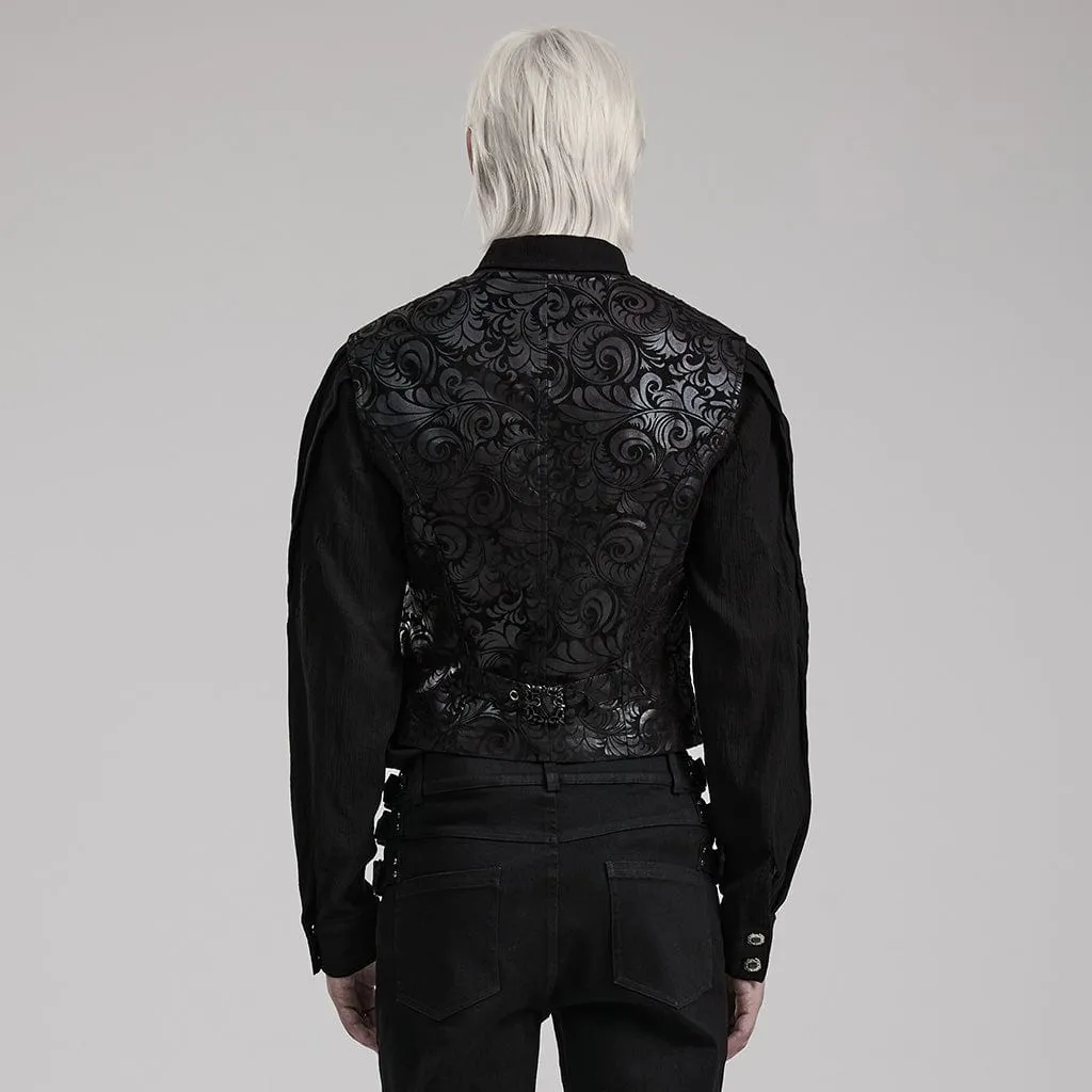 Men's Gothic V-neck Floral Printed Faux Leather Vest