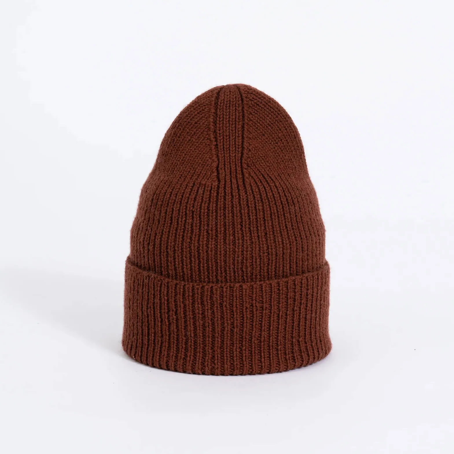 Merino Handknit Rib Hat - Rust Red