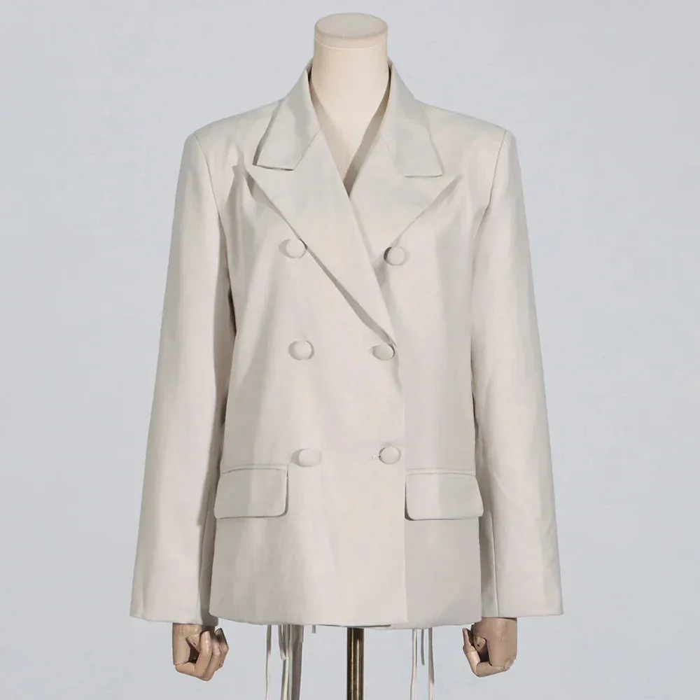Metaversmall Solid Hollow Out Spliced Drawstring Blazers For Women Notched Collar Long Sleeve Backless Blazer Female Fashion Style New