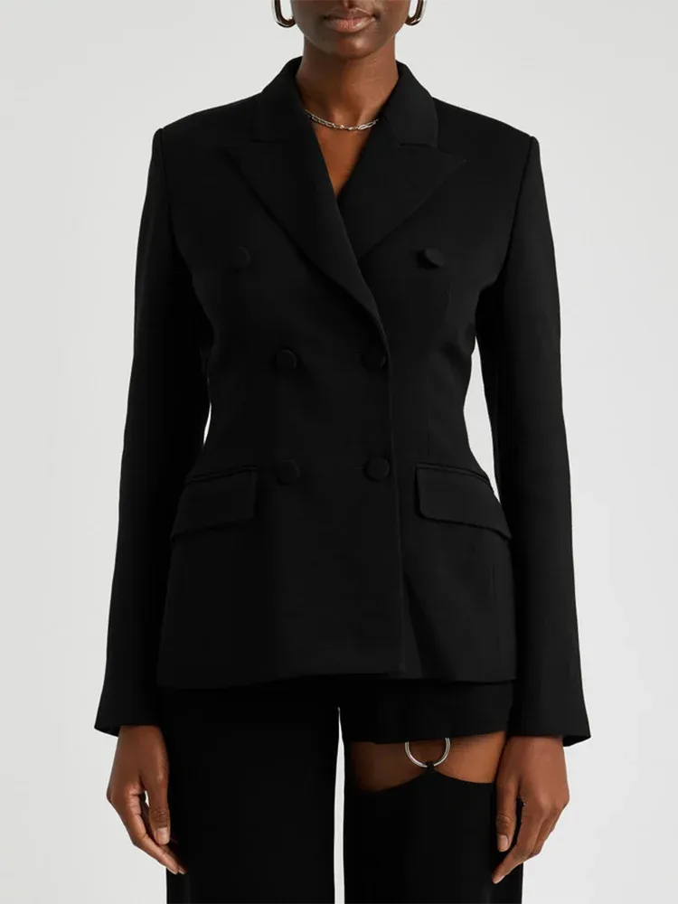 Metaversmall Solid Hollow Out Spliced Drawstring Blazers For Women Notched Collar Long Sleeve Backless Blazer Female Fashion Style New