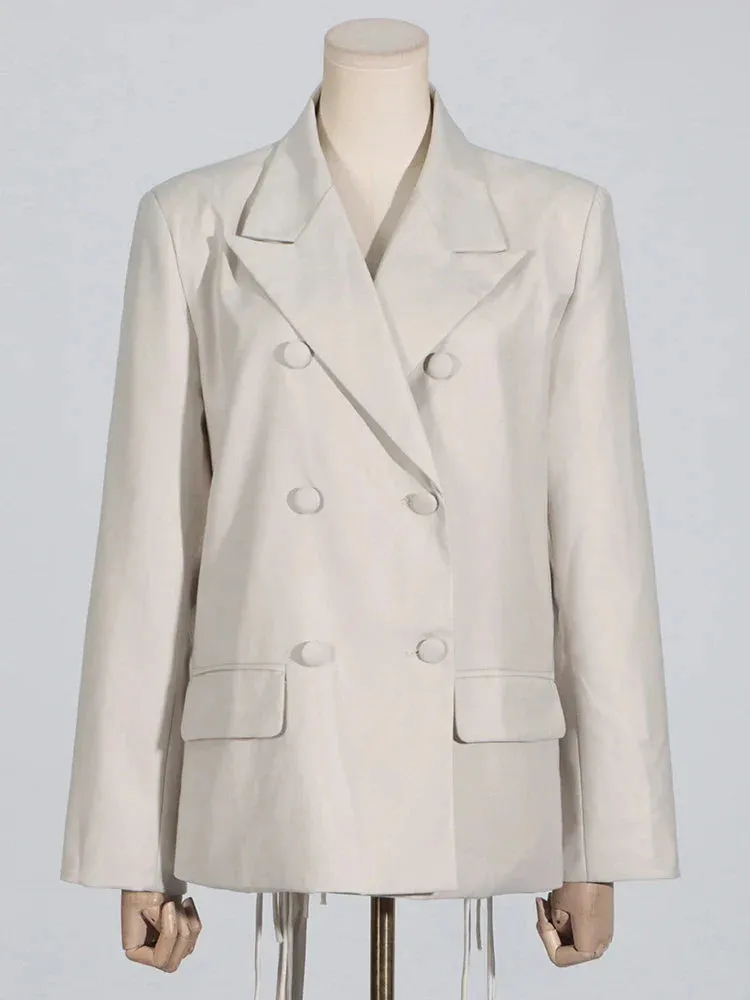Metaversmall Solid Hollow Out Spliced Drawstring Blazers For Women Notched Collar Long Sleeve Backless Blazer Female Fashion Style New