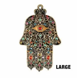 Michal Golan Black Tone/Multi-Bright Stones Large Wall Hamsa