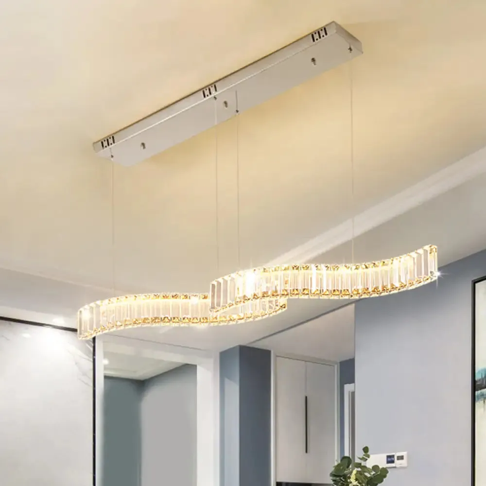 Modern LED Silver Crystal Pendant Light for Dining Room - Stylishly Illuminate Your Space