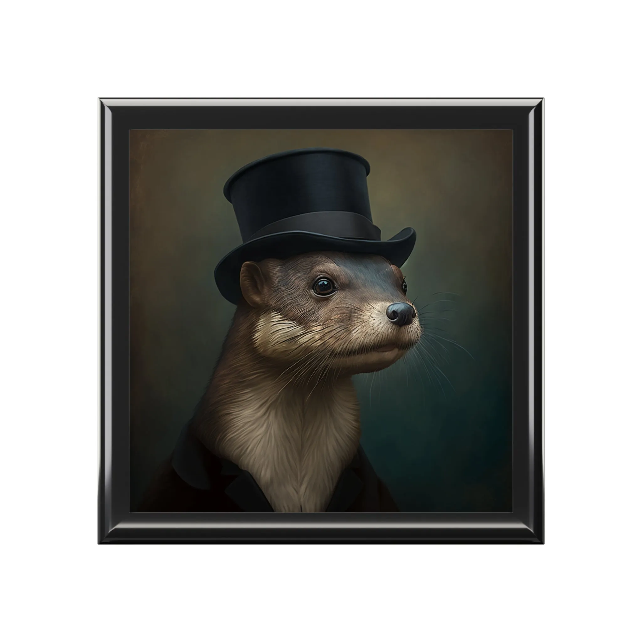 Mr. Otter Portrait Wood Keepsake Jewelry Box with Ceramic Tile Cover