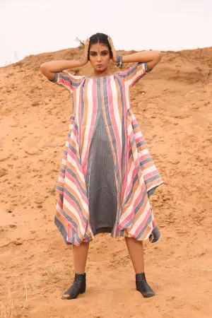 Multi-Colored Cowl Dress