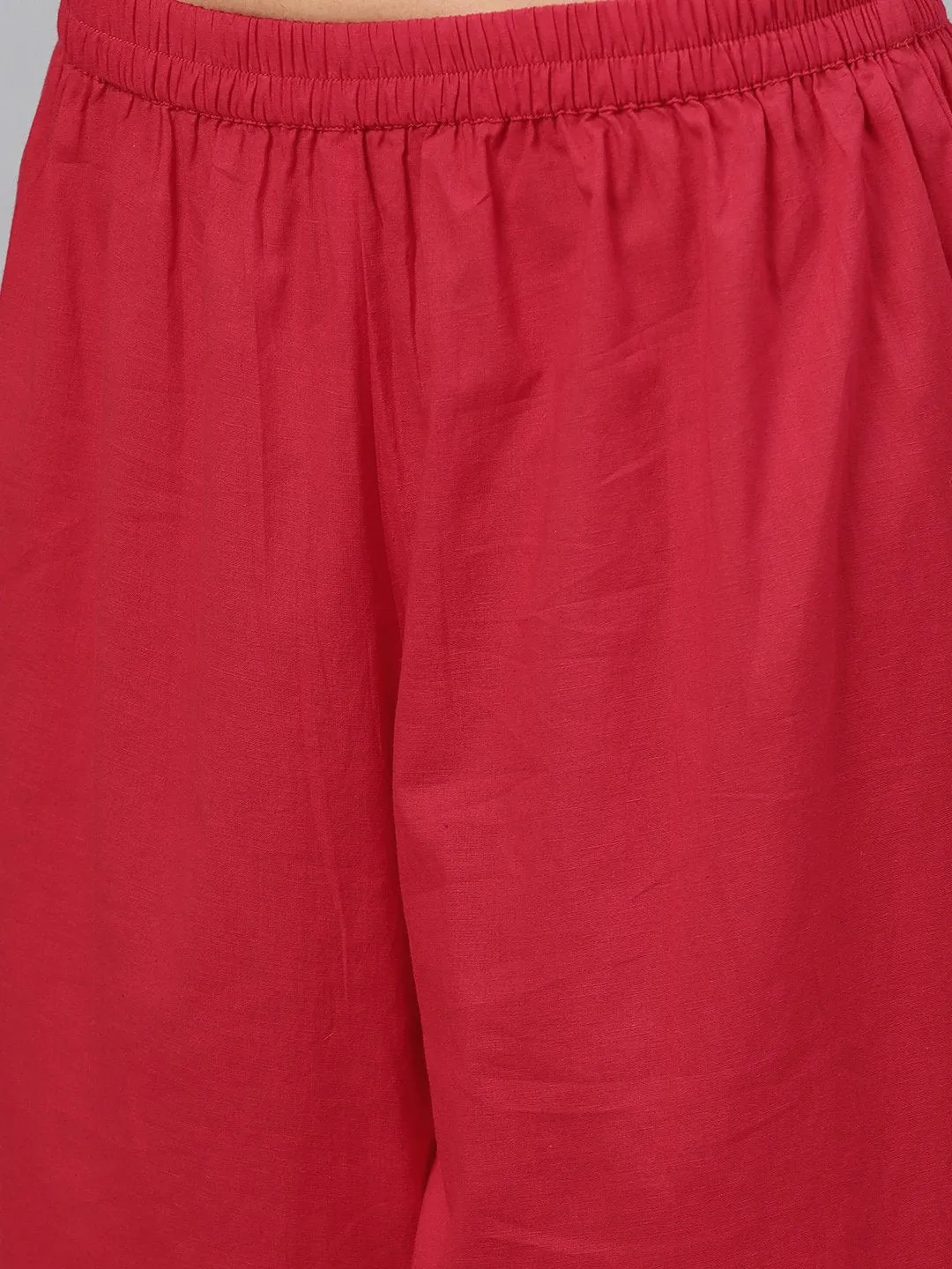 Multi colored short sleeve rayon Kurta set with Red Palazzo