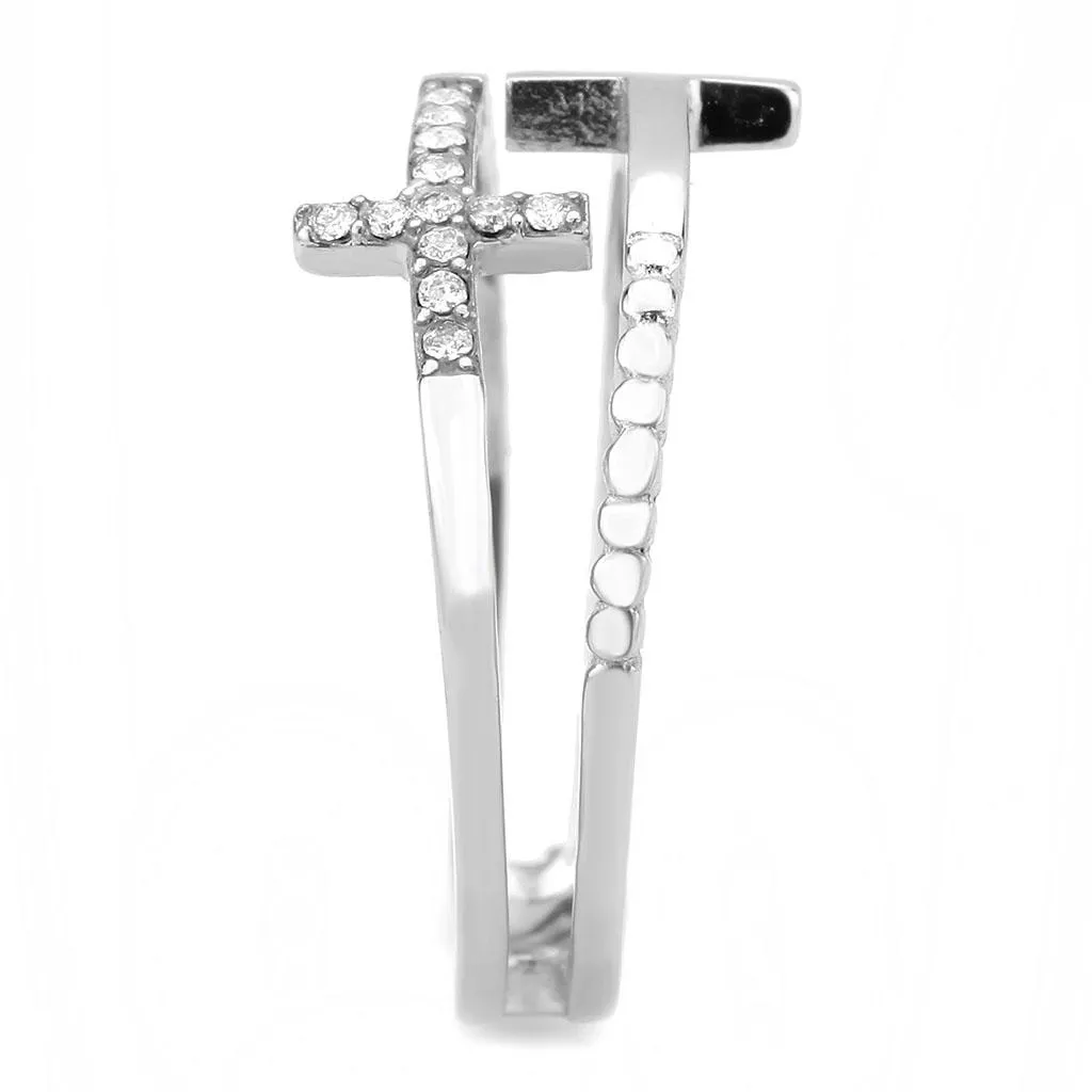 No Plating Stainless Steel Ring with AAA Grade CZ in Clear for Women Style DA319
