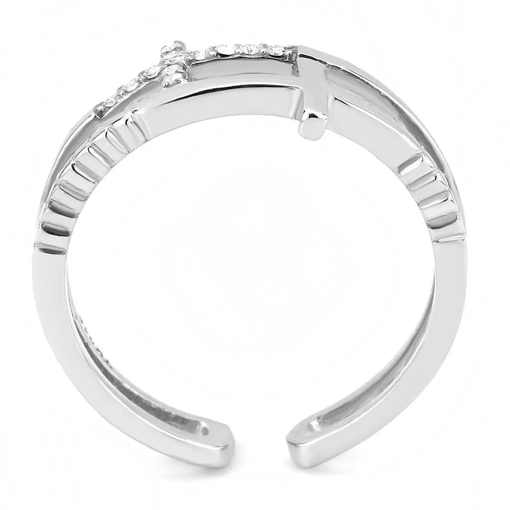 No Plating Stainless Steel Ring with AAA Grade CZ in Clear for Women Style DA319