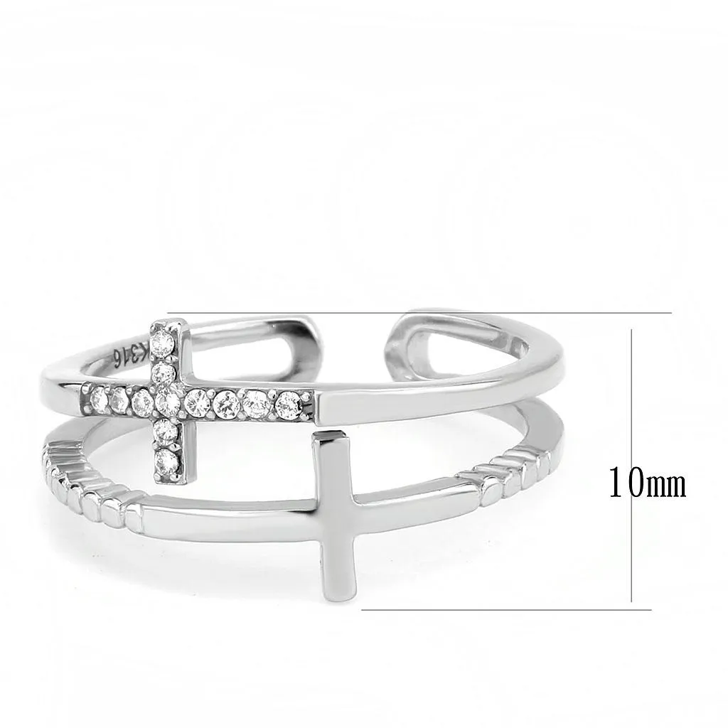 No Plating Stainless Steel Ring with AAA Grade CZ in Clear for Women Style DA319
