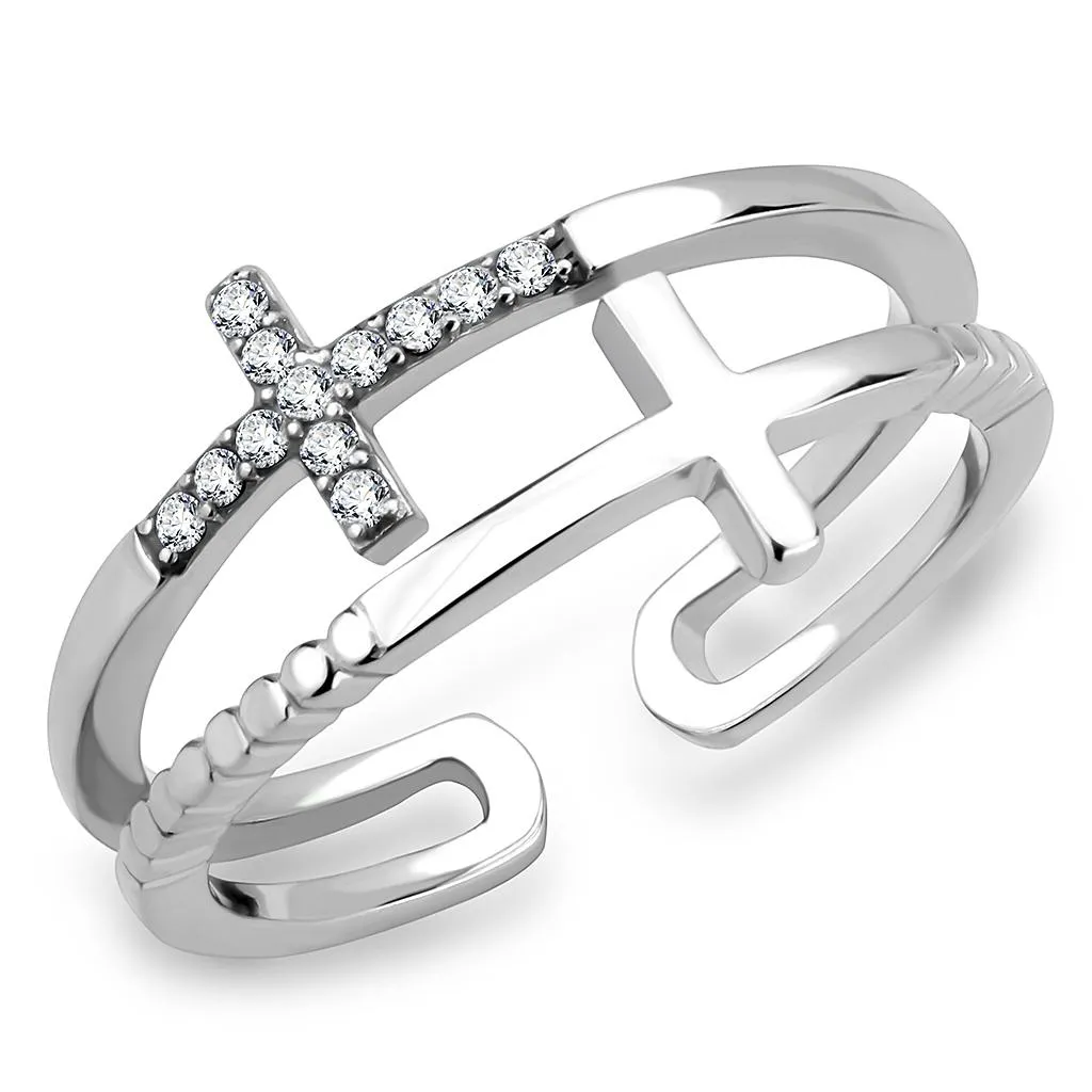 No Plating Stainless Steel Ring with AAA Grade CZ in Clear for Women Style DA319