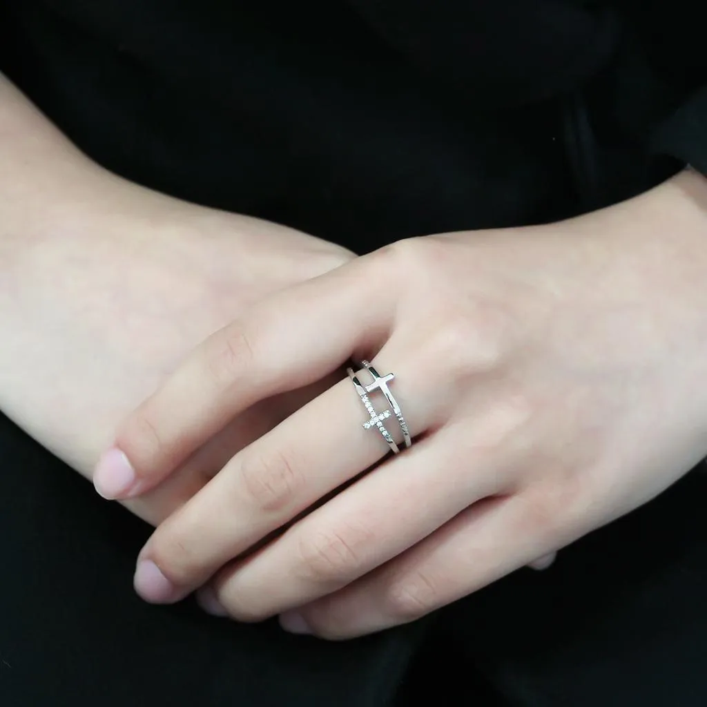 No Plating Stainless Steel Ring with AAA Grade CZ in Clear for Women Style DA319