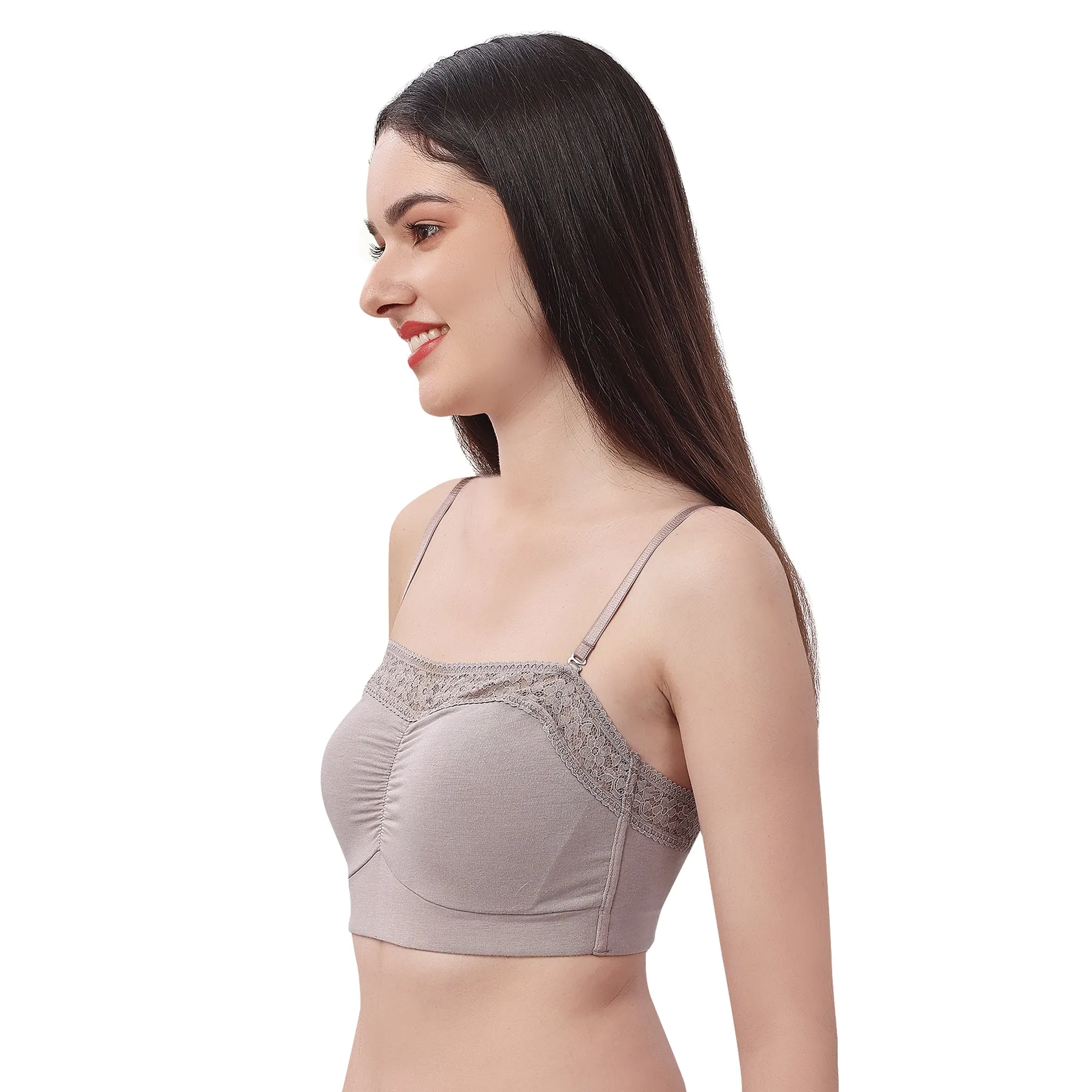 Non Wired Micro Modal Stretch Lacy Bandeau Bra with Removable Pads and Detachable Straps SC-11