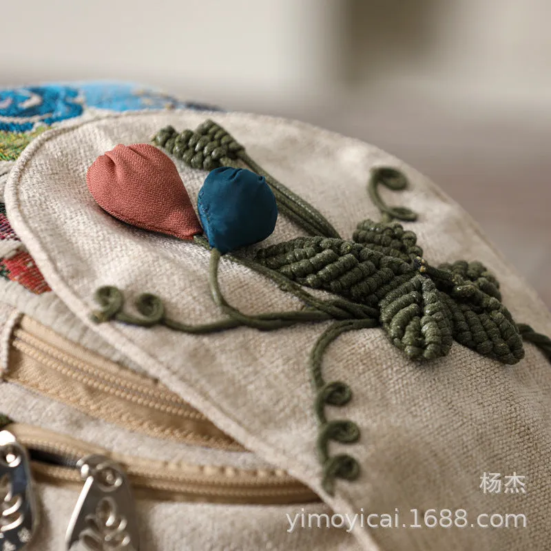 Original National Style Hand-Woven Small Two Shoulders Vertical Multi-Compartment Light Canvas Small Bag Commuting Multifunctional Chest Bag