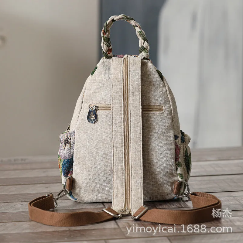 Original National Style Hand-Woven Small Two Shoulders Vertical Multi-Compartment Light Canvas Small Bag Commuting Multifunctional Chest Bag