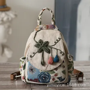 Original National Style Hand-Woven Small Two Shoulders Vertical Multi-Compartment Light Canvas Small Bag Commuting Multifunctional Chest Bag