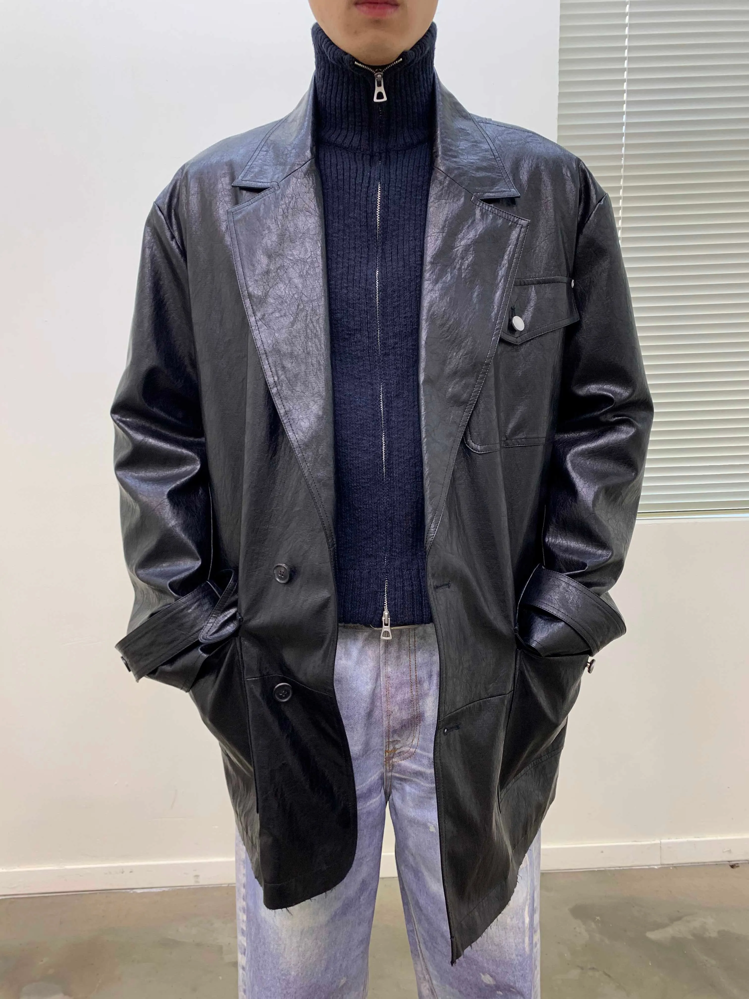 Padded leather jacket