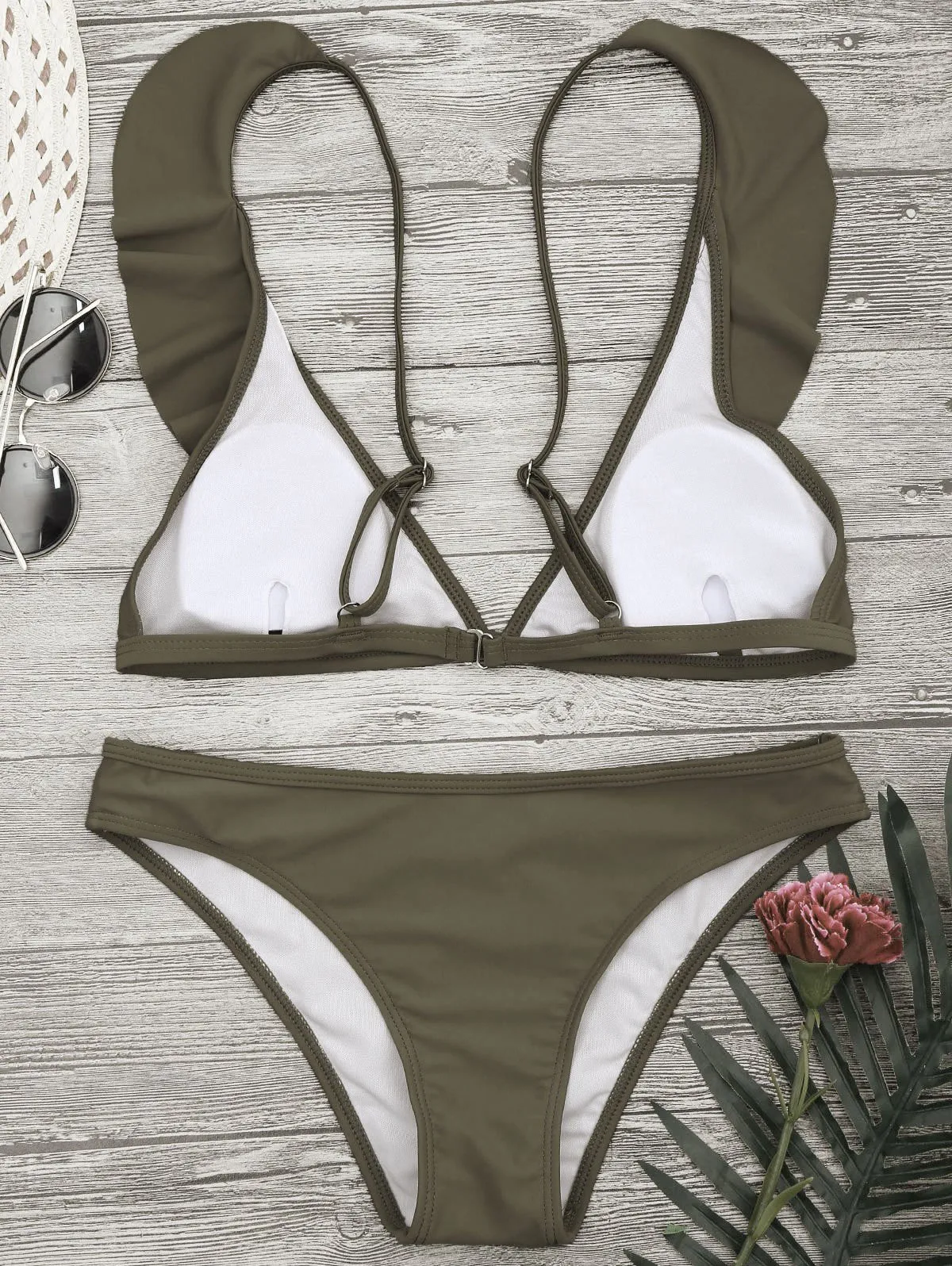 Padded Ruffle Strap Bikini Set