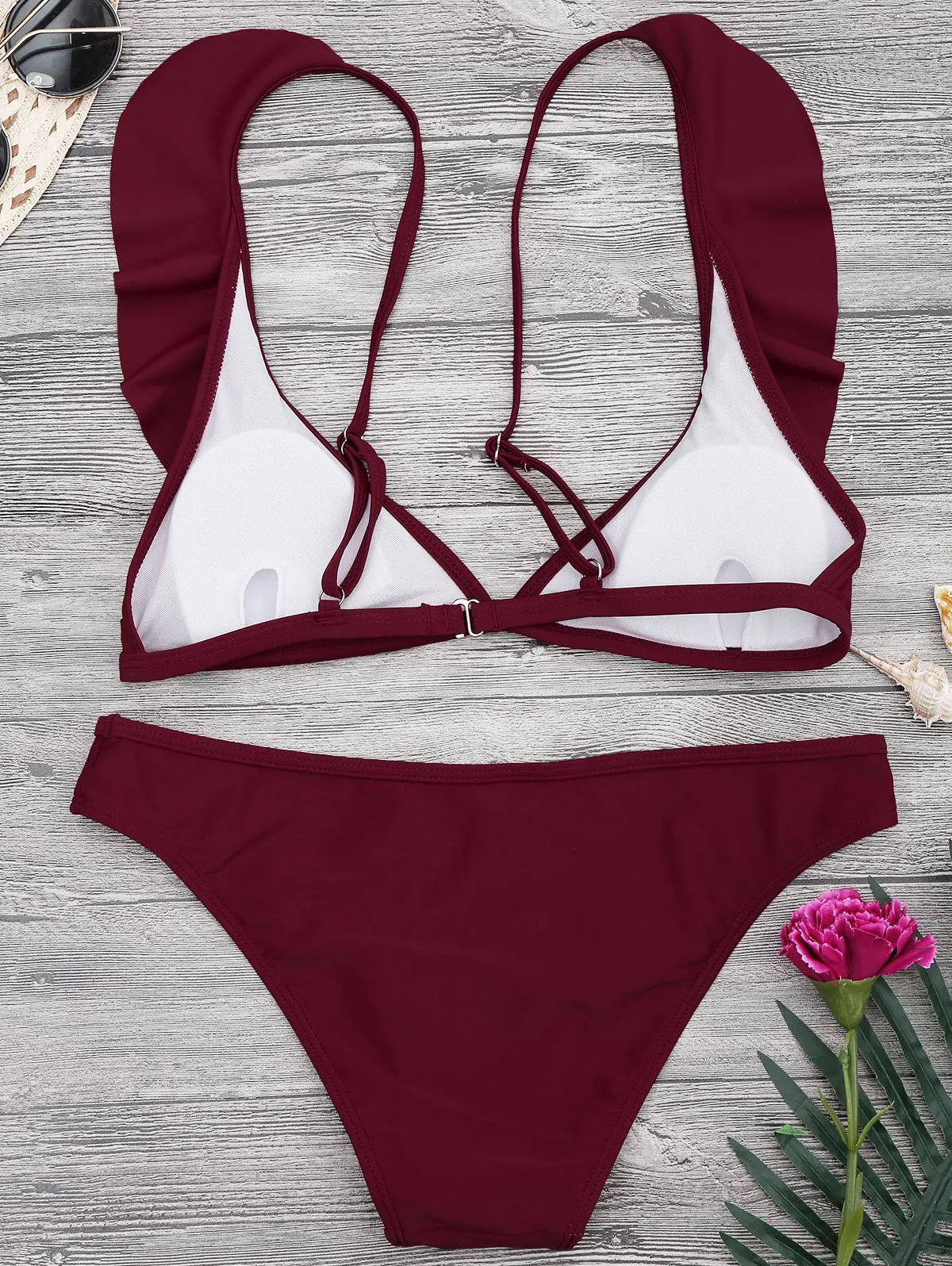 Padded Ruffle Strap Bikini Set