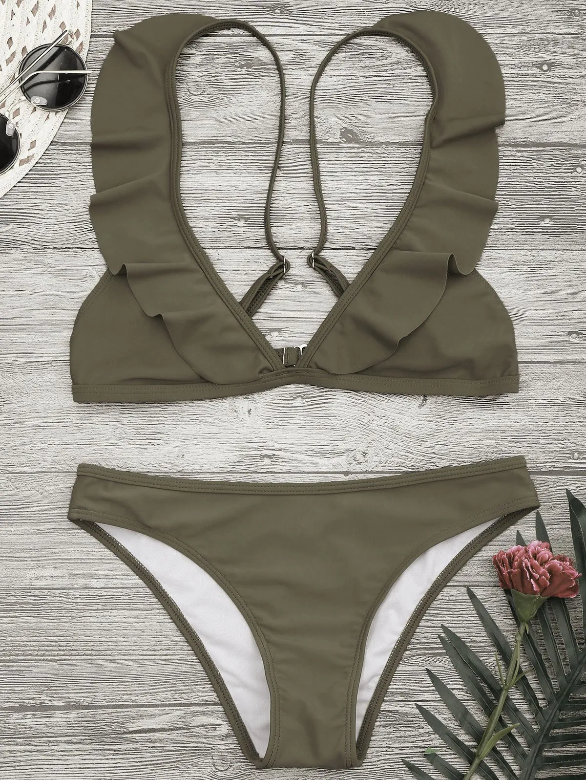 Padded Ruffle Strap Bikini Set