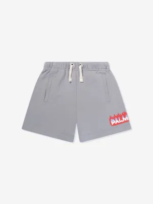 Palm Angels Boys Flames Sweat Shorts in Grey