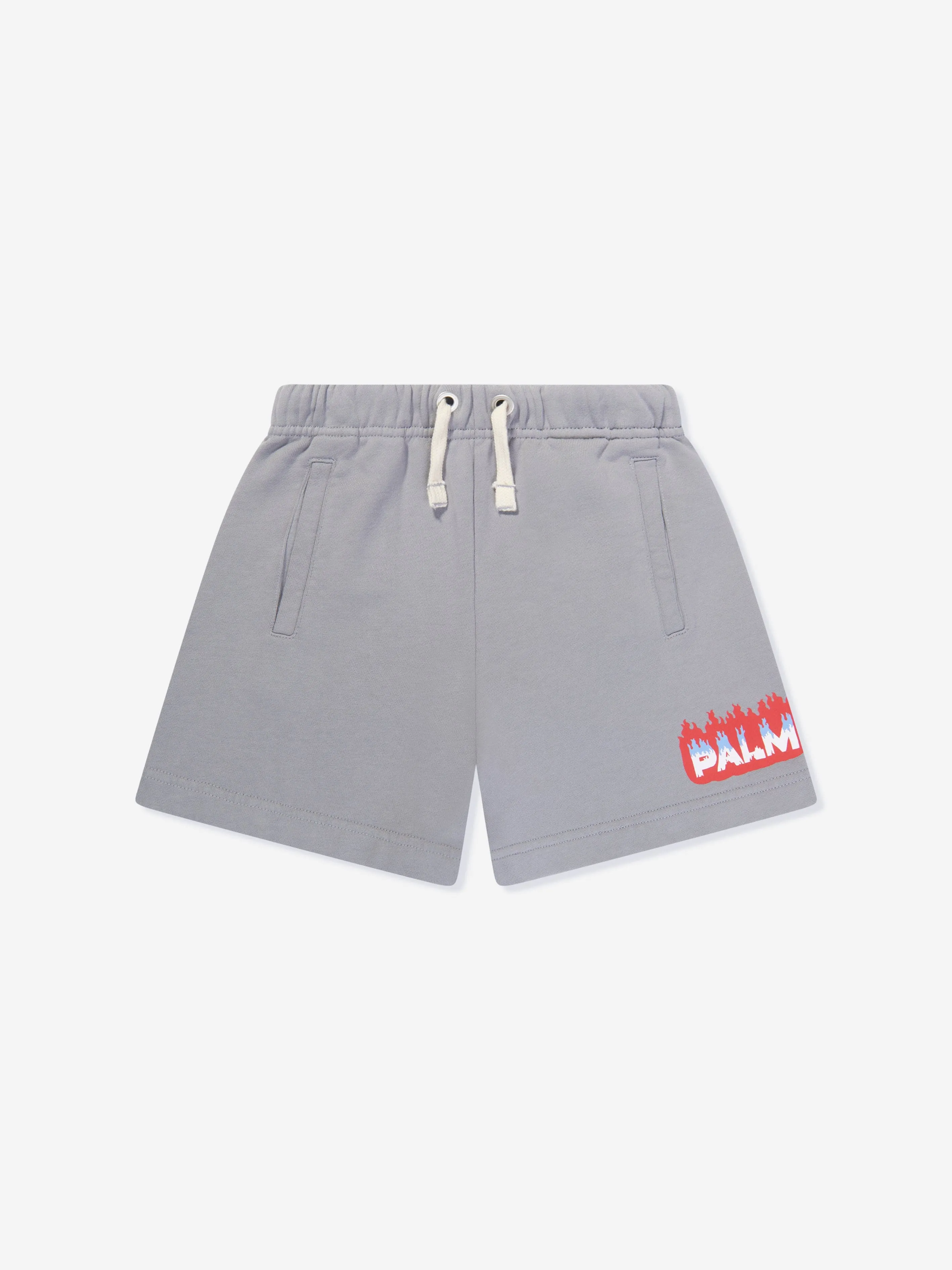 Palm Angels Boys Flames Sweat Shorts in Grey