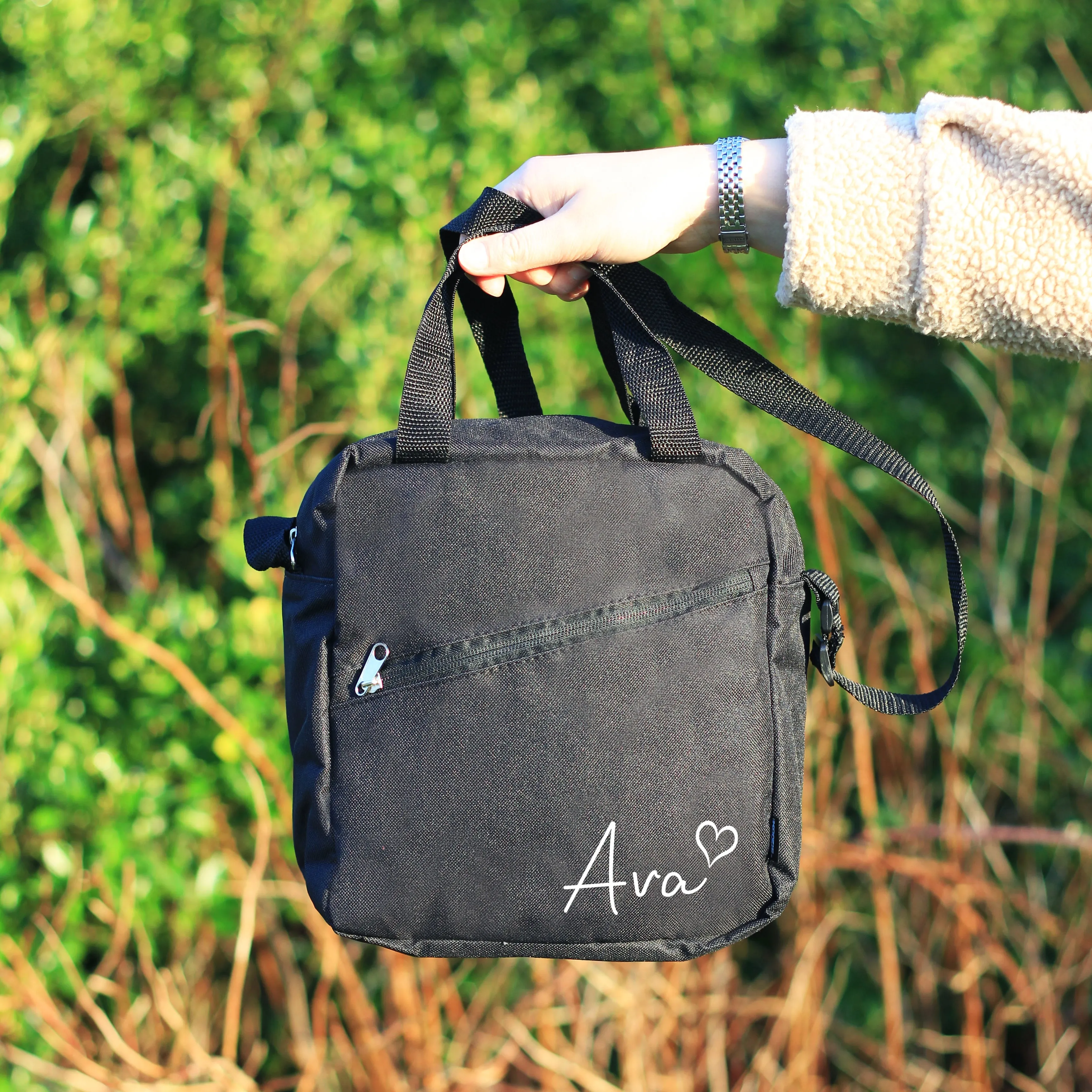 Personalised Black Lunch Cooler Bag with Name