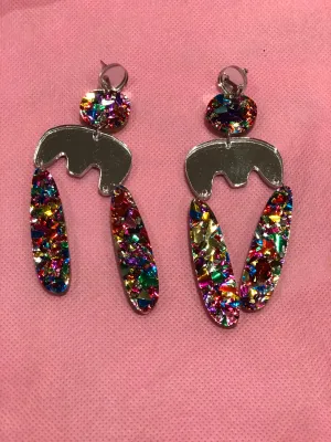 Rainbow Multi Color Glittery Cloud Dangle Earrings by No Basic Bombshell