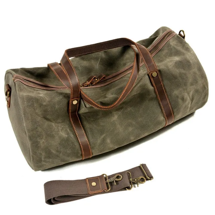 Retro Canvas Trimmed with Cowhide Duffle Weekender Bag | 54 cm Large Capacity Gym Bag