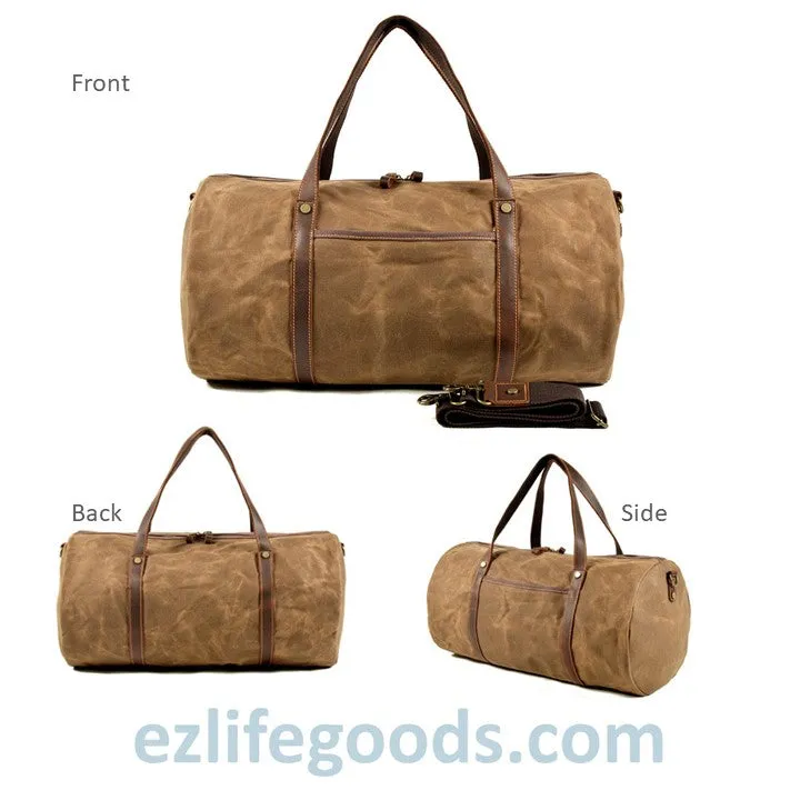 Retro Canvas Trimmed with Cowhide Duffle Weekender Bag | 54 cm Large Capacity Gym Bag