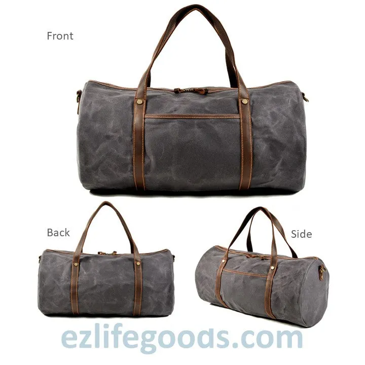 Retro Canvas Trimmed with Cowhide Duffle Weekender Bag | 54 cm Large Capacity Gym Bag