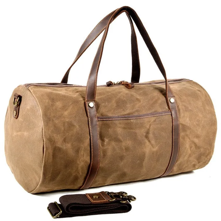 Retro Canvas Trimmed with Cowhide Duffle Weekender Bag | 54 cm Large Capacity Gym Bag
