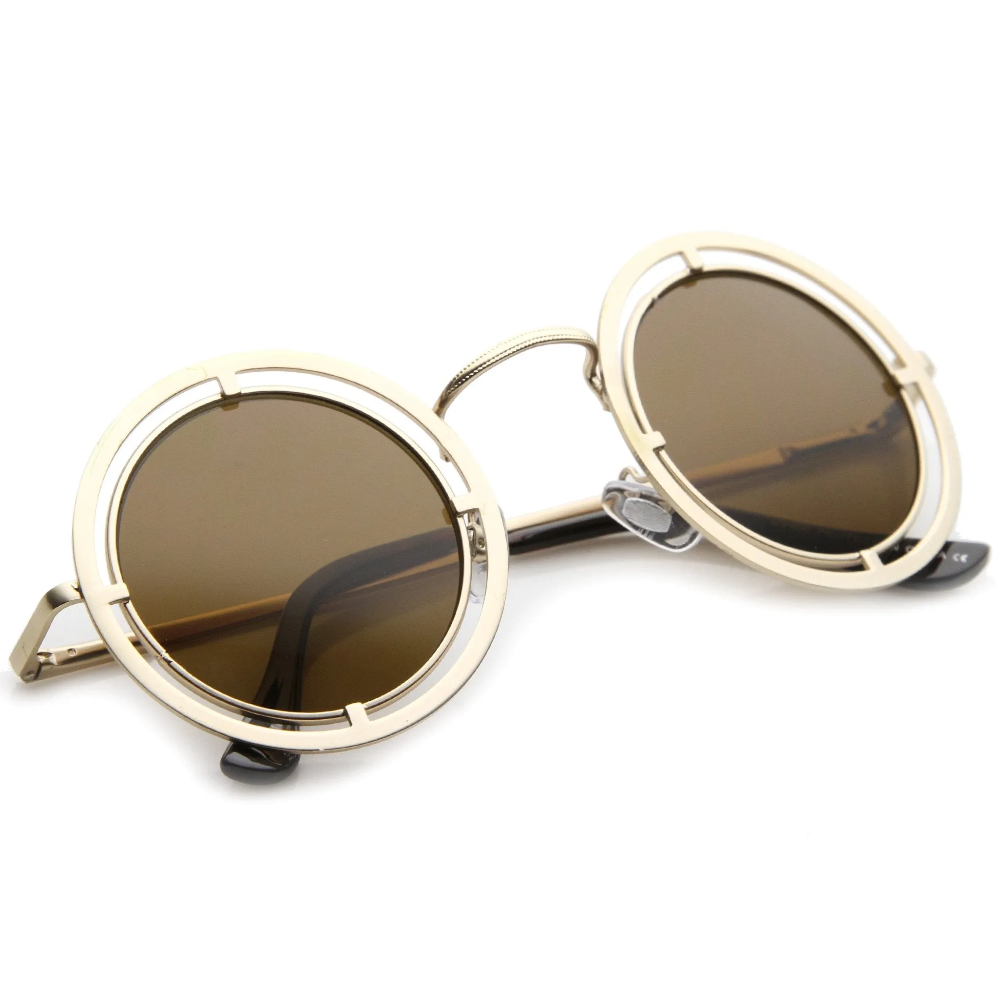 Retro Modern Steampunk Dual Frame Round Sunglasses A154