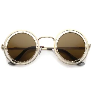 Retro Modern Steampunk Dual Frame Round Sunglasses A154