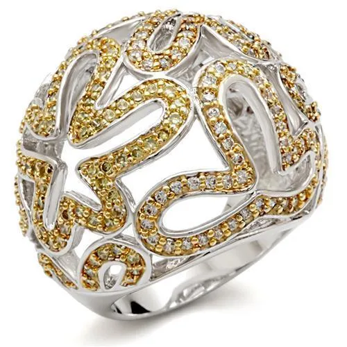Reverse Two-Tone Brass Ring with AAA Grade CZ in Topaz for Women Style 1W095