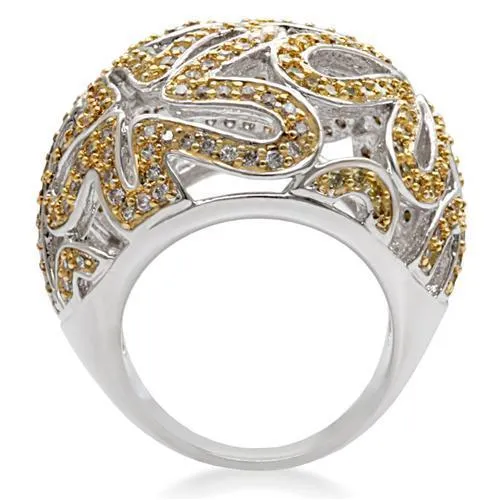 Reverse Two-Tone Brass Ring with AAA Grade CZ in Topaz for Women Style 1W095