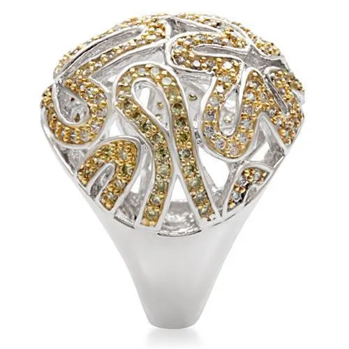 Reverse Two-Tone Brass Ring with AAA Grade CZ in Topaz for Women Style 1W095