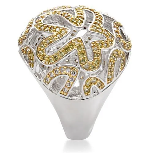 Reverse Two-Tone Brass Ring with AAA Grade CZ in Topaz for Women Style 1W095