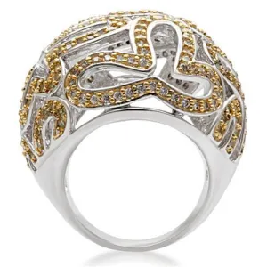 Reverse Two-Tone Brass Ring with AAA Grade CZ in Topaz for Women Style 1W095