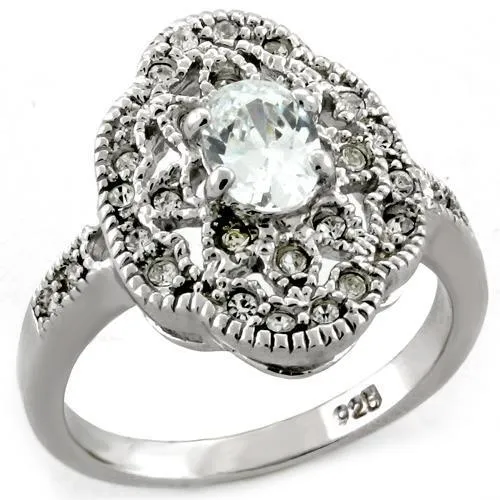 Rhodium 925 Sterling Silver Ring with AAA Grade CZ in Clear for Women Style S03818