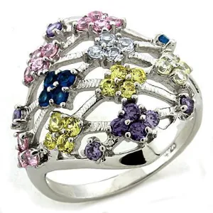 Rhodium 925 Sterling Silver Ring with AAA Grade CZ in Multi Color for Women Style LOAS1195