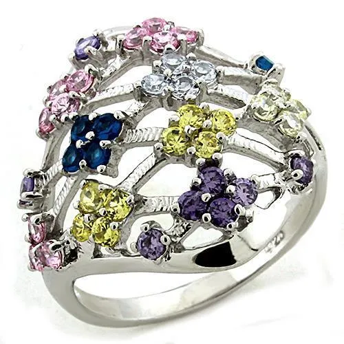 Rhodium 925 Sterling Silver Ring with AAA Grade CZ in Multi Color for Women Style LOAS1195