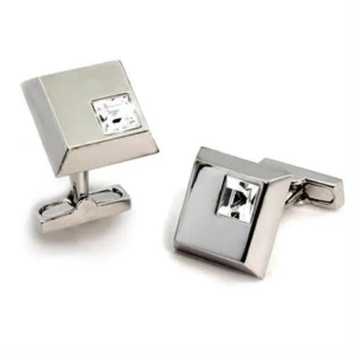 Rhodium Brass Cufflink with Top Grade Crystal in Clear Style LO447
