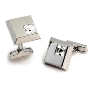 Rhodium Brass Cufflink with Top Grade Crystal in Clear Style LO447