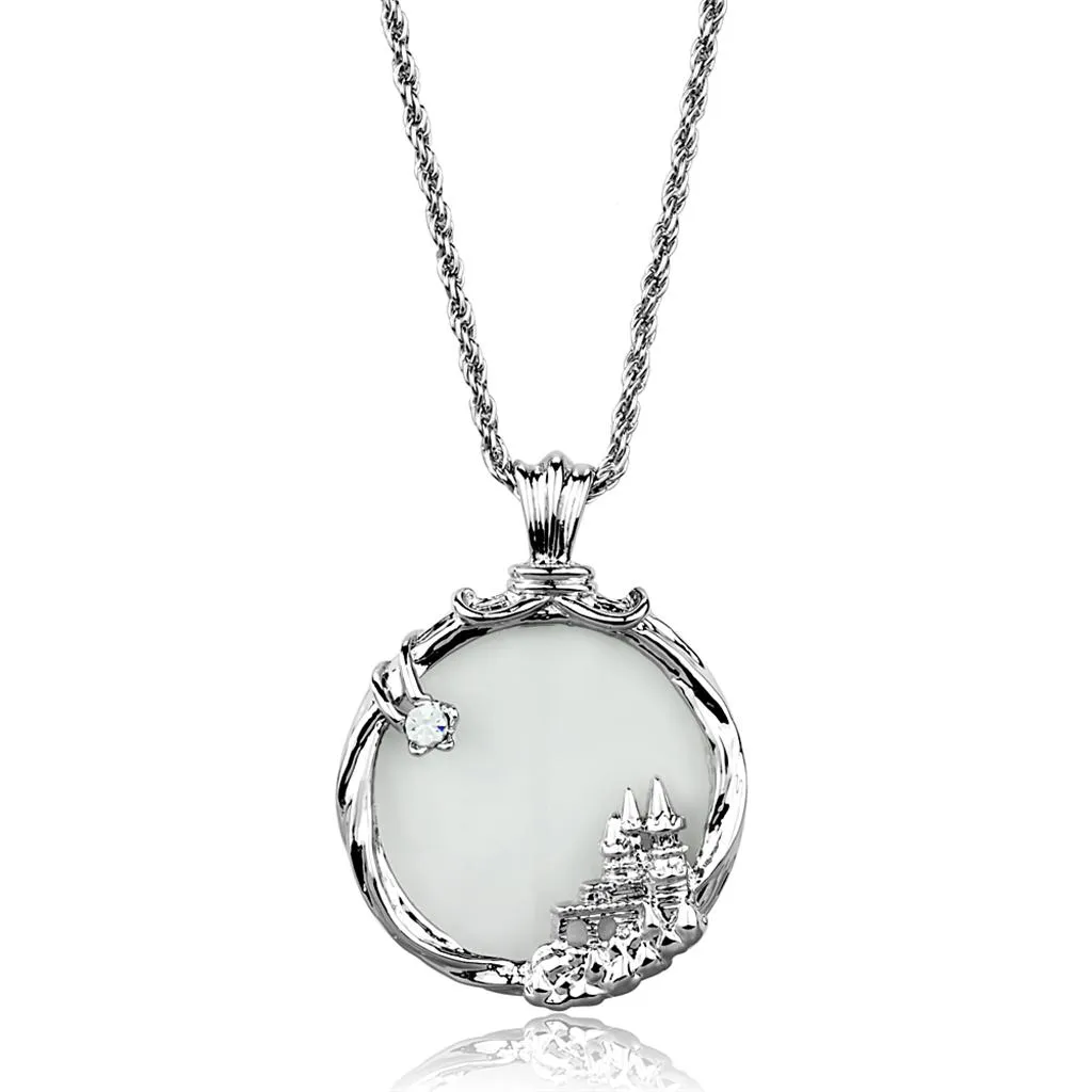 Rhodium Brass Magnifier pendant with Top Grade Crystal in Clear for Women Style 3W907